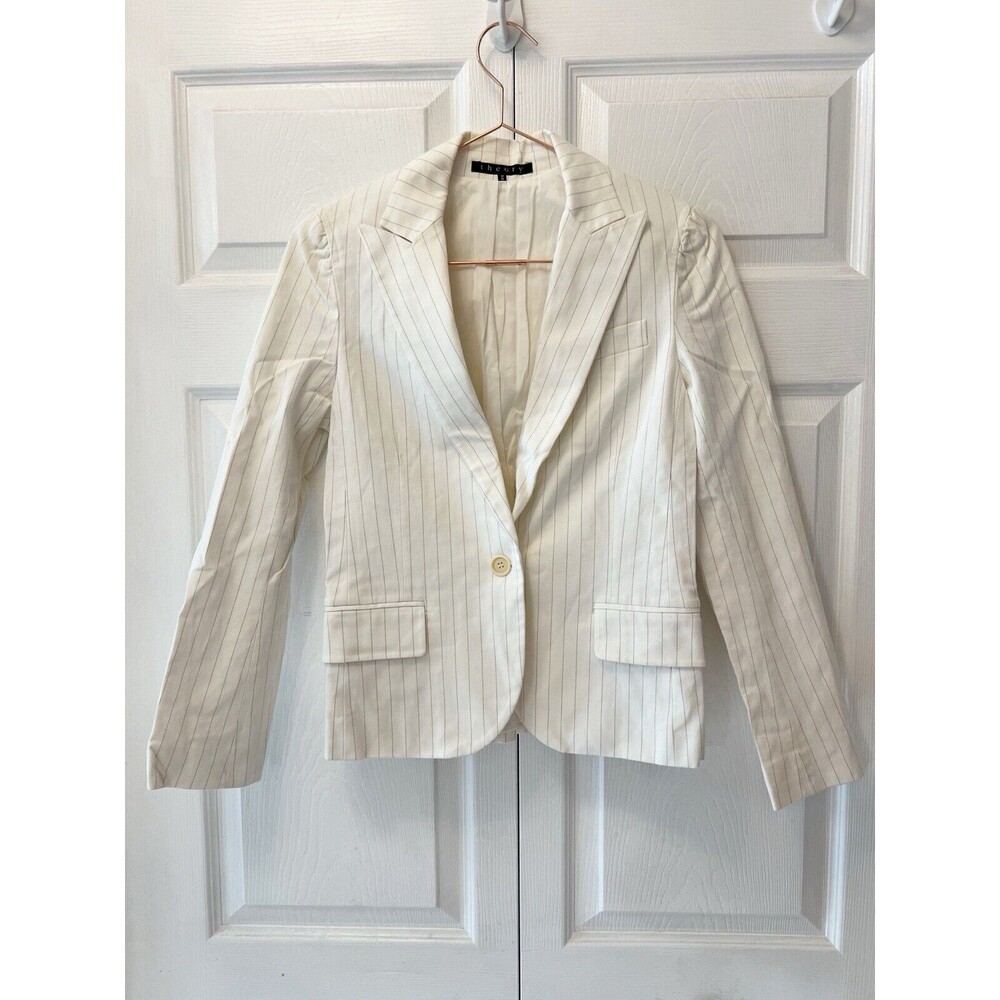 THEORY Pacey Striped One Button Cotton Blazer Honey And‎ White Women’s Size M
